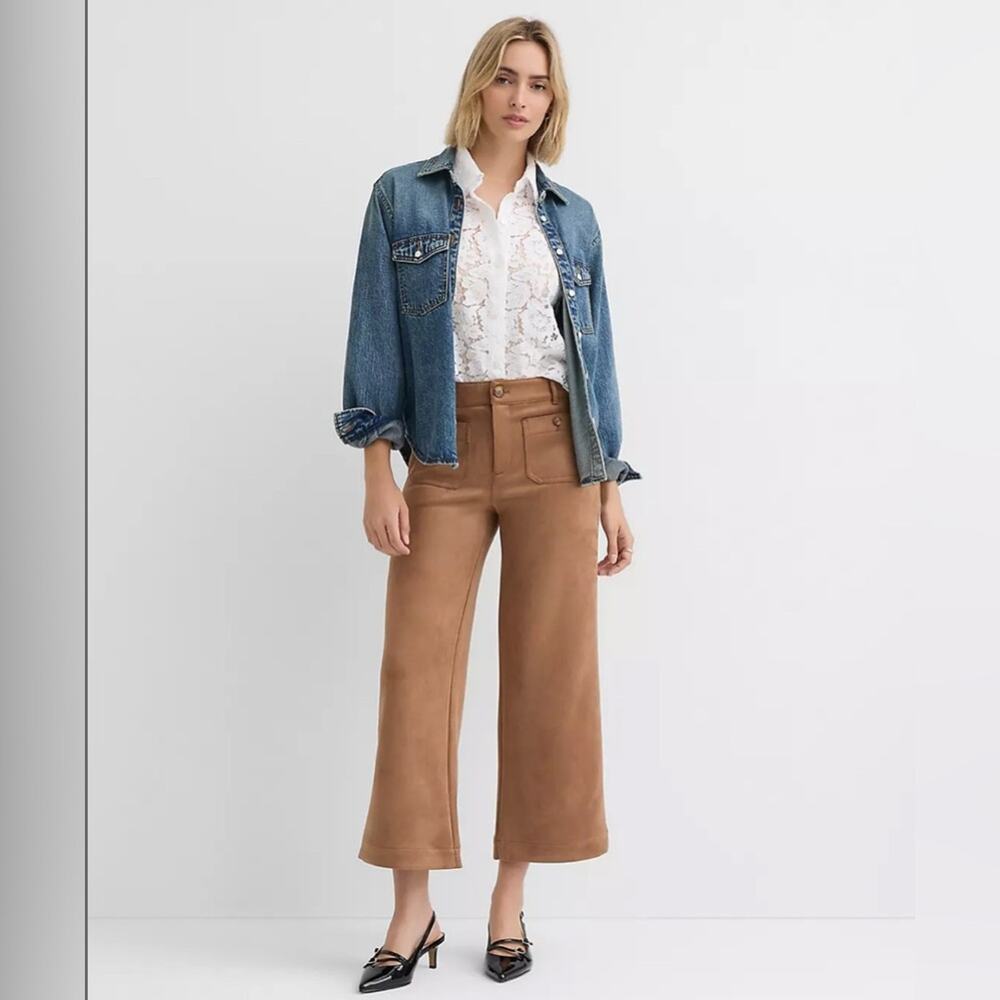 LOFT The Palmer Wide-Leg cropped faux suede Pants. 4